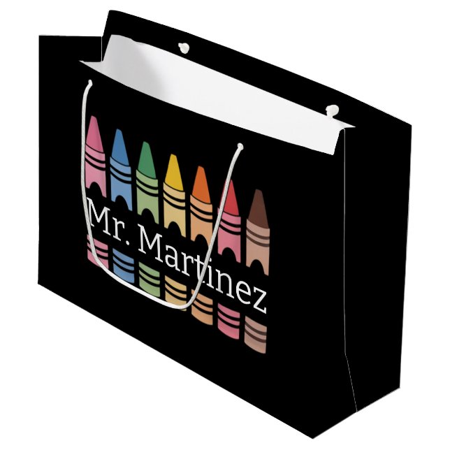 Personalized Crayon Teacher Name Cute Back School Large Gift Bag (Front Angled)