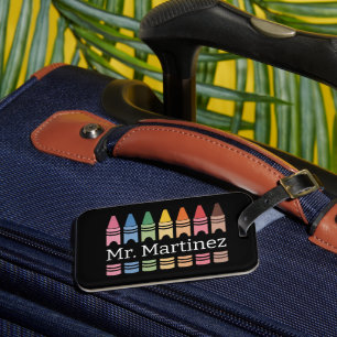 Personalized Crayon Teacher Name Cute Back School Luggage Tag