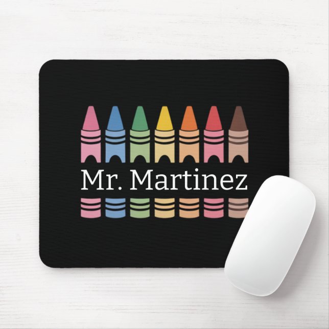 Personalized Crayon Teacher Name Cute Back School Mouse Pad (With Mouse)