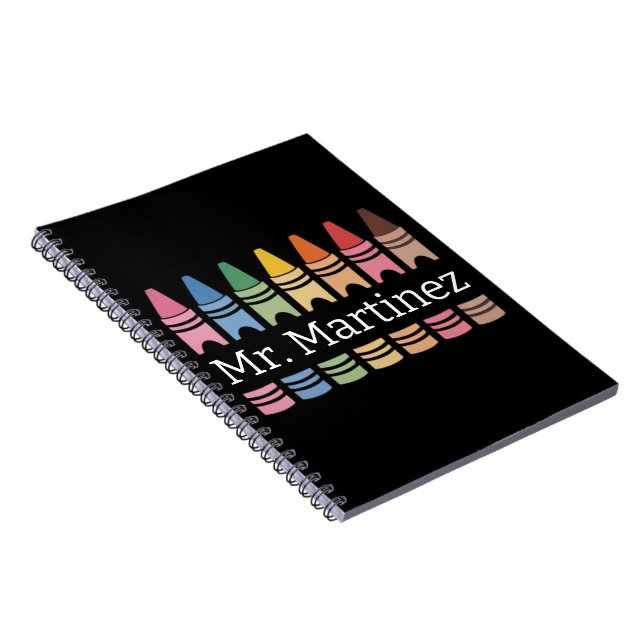 Personalized Crayon Teacher Name Cute Back School Notebook (Right Side)