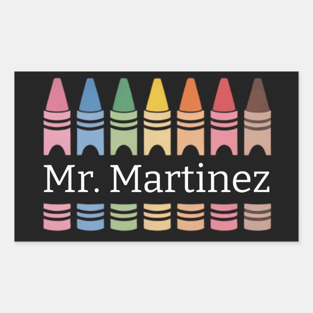 Personalized Crayon Teacher Name Cute Back School Rectangular Sticker (Front)
