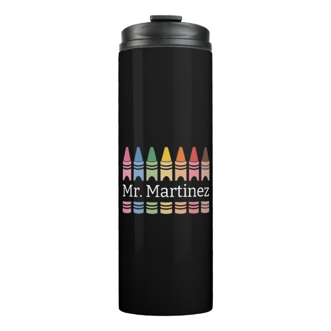 Personalized Crayon Teacher Name Cute Back School Thermal Tumbler (Front)