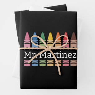 Personalized Crayon Teacher Name Cute Back School Wrapping Paper Sheets