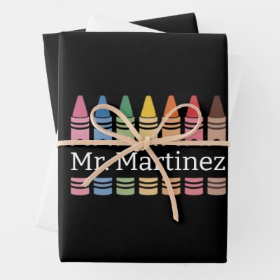 Personalized Crayon Teacher Name Cute Back School Wrapping Paper Sheets