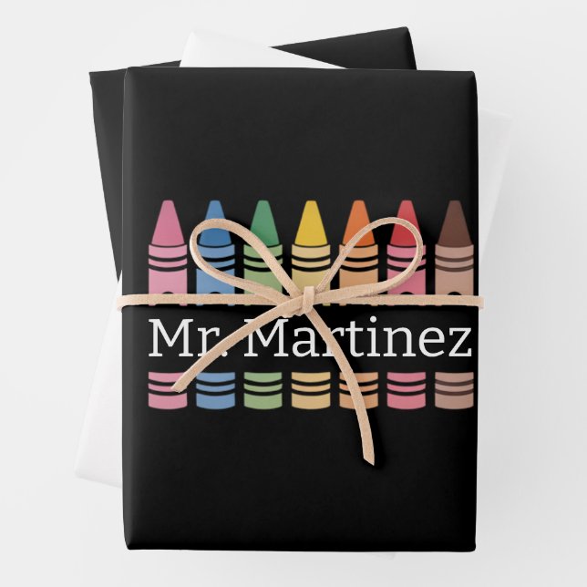 Personalized Crayon Teacher Name Cute Back School Wrapping Paper Sheets (In situ)