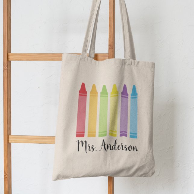 Personalized Crayon Teacher Tote Bag Teacher Gift  (Creator Uploaded)