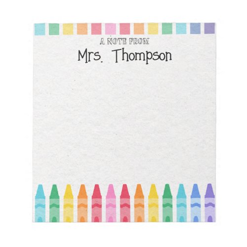 Personalized Crayon Teachers Rainbow Cute Notepad
