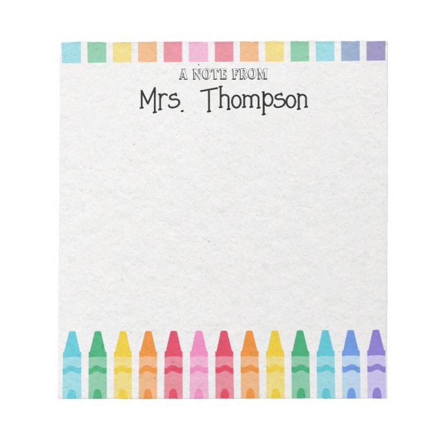 Personalized Crayon Teacher's Rainbow Cute Notepad (Front)