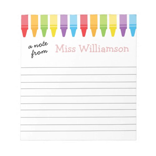 Personalized Crayons Teacher Appreciation Gift  Notepad
