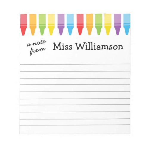 Personalized Crayons Teacher Appreciation Gift Notepad