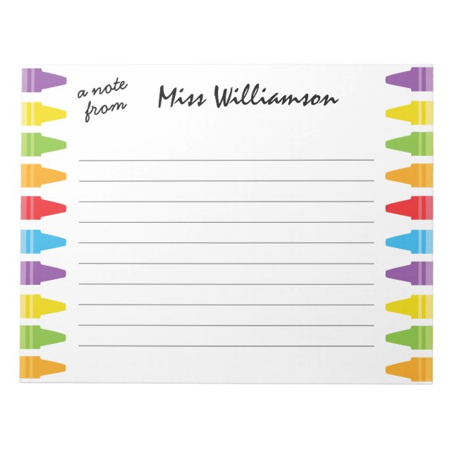 Personalized Crayons Teacher Appreciation Gifts Notepad (Front)