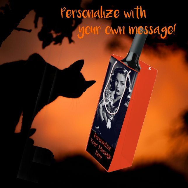 Personalized Crazy Cat Lady Halloween  Wine Gift Bag (Personalize this fun cat lady wine bag!)
