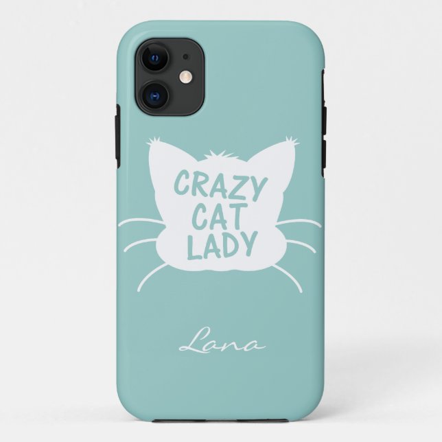 Personalized Crazy Cat Lady in Wavecrest blue Case-Mate iPhone Case (Back)