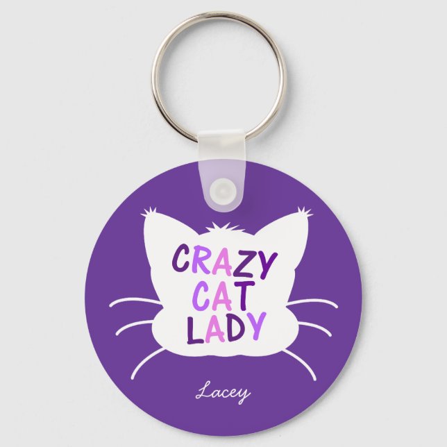 Personalized Crazy Cat Lady - Purple Keychain (Front)