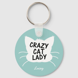 Personalized Crazy Cat Lady - wavecrest blue Keychain