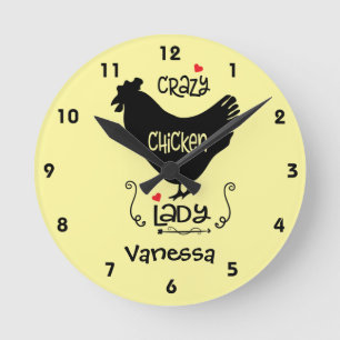 Personalized Crazy Chicken Lady Square or Round Clock