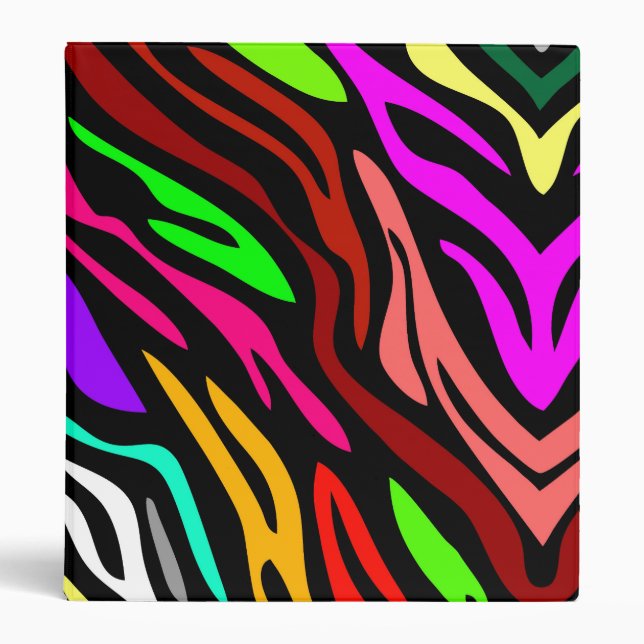 Personalized Crazy Cool Colorful Zebra Pattern 3 Ring Binder (Front)