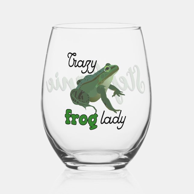 Personalized Crazy Frog Lady Frog Lover Gifts Stemless Wine Glass (Front)