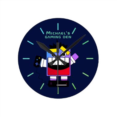 Personalized Crazy Gamer GAMING DEN Gamers Round Clock
