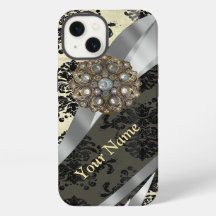 Personalized cream and black damask