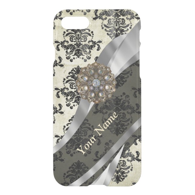 Personalized cream and black damask uncommon iPhone case (Back)