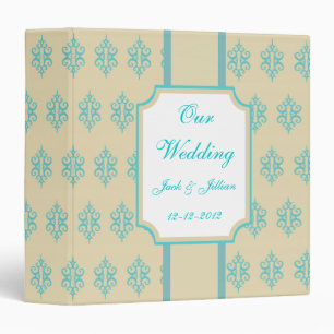 Personalized Cream and Teal Wedding Scrapbook 3 Ring Binder