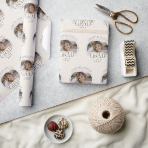 Personalized Cream Class of 2026 Photo Grad Wrapping Paper