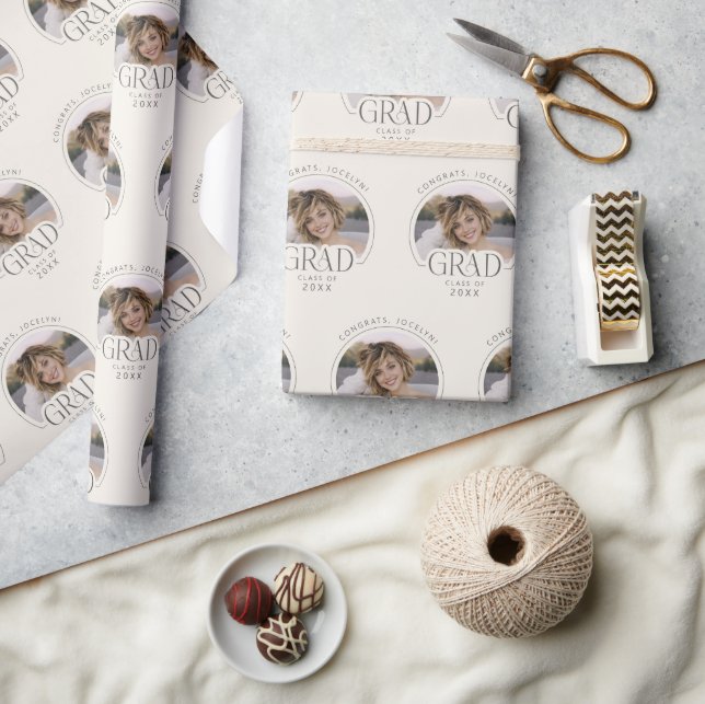 Personalized Cream Class of 2026 Photo Grad  Wrapping Paper (Crafts)