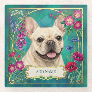 Personalized Cream French Bulldog Teal Coaster