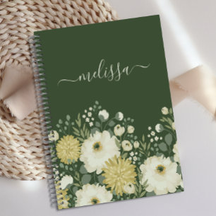 Personalized Cream Green Floral Journal