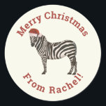 Personalized Cream Merry Christmas Santa Zebra Classic Round Sticker<br><div class="desc">This cute personalized cream Merry Christmas Santa Zebra classic round sticker will give your gifts a personal touch easily. You can edit the text if you click on the customize button and change the font style, color and text. Your presents will have a unique personal touch with this cream Santa...</div>