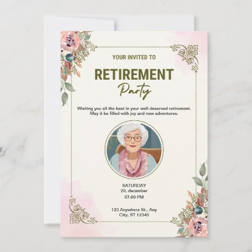 Personalized Cream  Pink Watercolour Retirement  Holiday Card