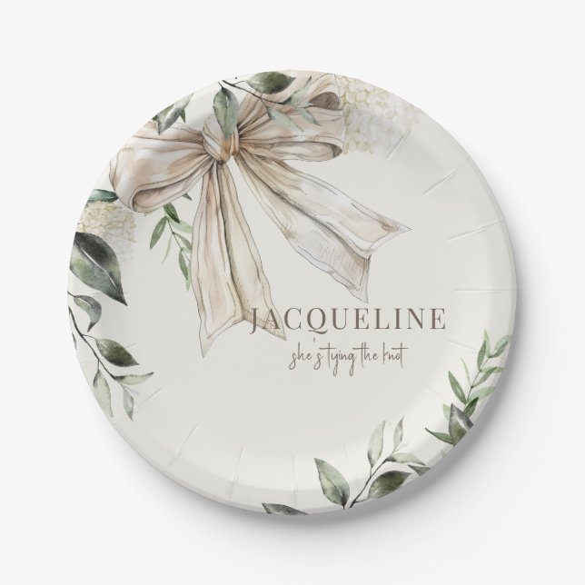 Personalized Cream Tying the Knot Shower  Paper Plates (Front)