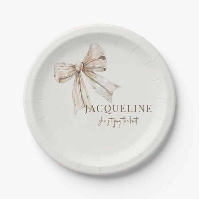 Personalized Cream Tying the Knot Simple Shower Paper Plates (Front)