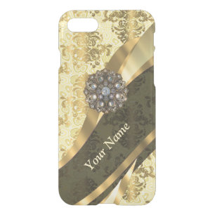 Personalized cream yellow damask pattern iPhone SE/8/7 case