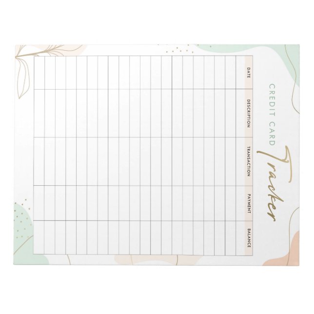 Personalized Credit Card Tracker Notepad (Front)