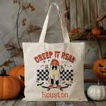 Personalized Creep It Real Trick Or Treat Candy Tote Bag<br><div class="desc">Make Halloween extra special with our Personalized Creep It Real Trick Or Treat Candy Tote Bag! This playful and unique tote features a fun skating ghost design that’s sure to capture the spirit of the season. The vibrant pink canvas bag is adorned with the phrase “Creep It Real, ” making...</div>
