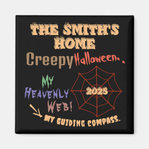 Personalized Creepy Colorful Halloween Spider Web Magnet