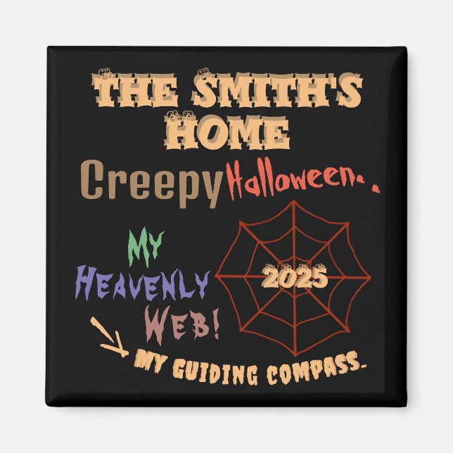 Personalized Creepy Colorful Halloween Spider Web Magnet (Front)