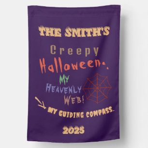 Personalized Creepy Purple Halloween Spider Web House Flag