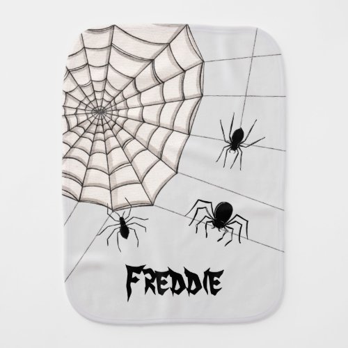 Personalized Creepy Spiders Halloween Baby Baby Burp Cloth