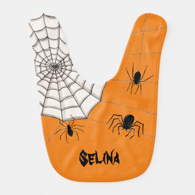 Personalized Creepy Spiders Halloween Baby Bib (Front)