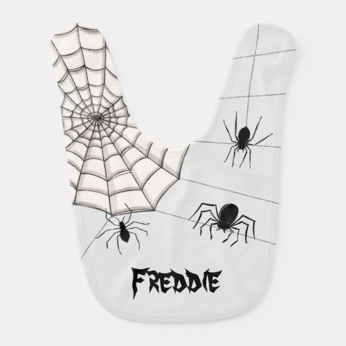 Personalized Creepy Spiders Halloween Baby Bib