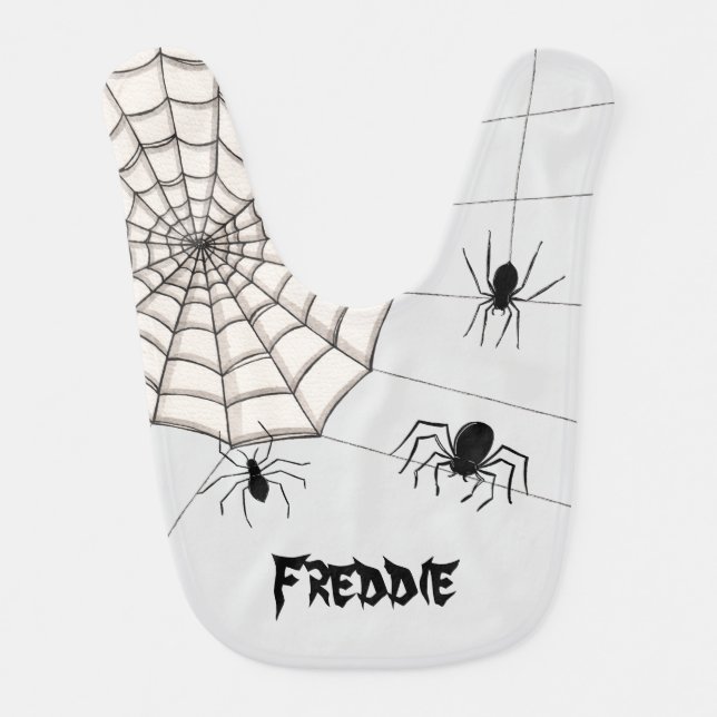 Personalized Creepy Spiders Halloween Baby Bib (Front)