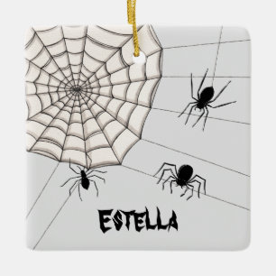 Personalized Creepy Spiders Halloween Ceramic Ornament