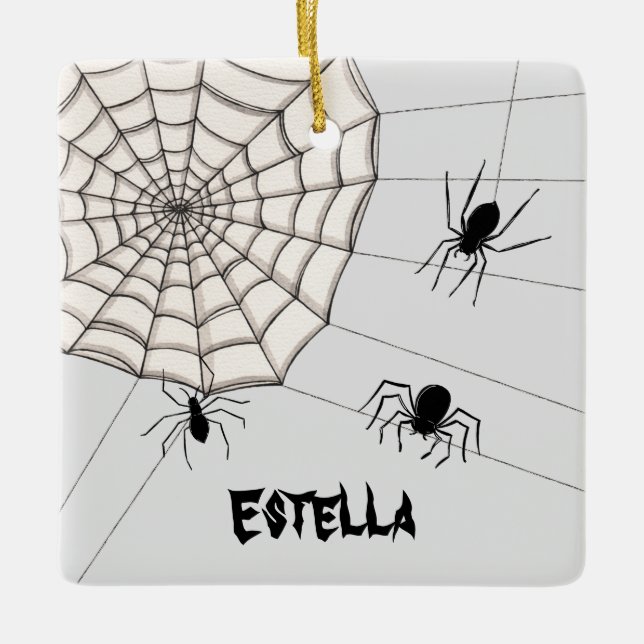 Personalized Creepy Spiders Halloween Ceramic Ornament (Front)
