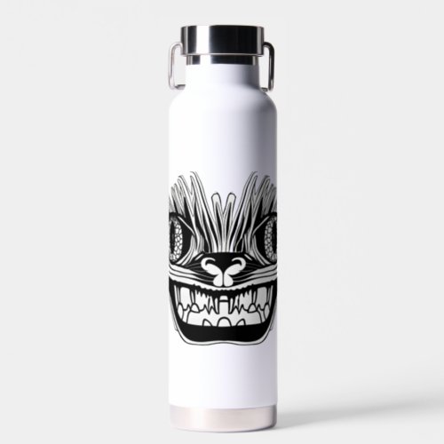 Personalized Creepy Tribal Cat Black and White Water Bottle