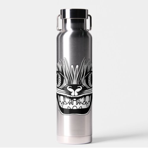 Personalized Creepy Tribal Cat Black and White Water Bottle