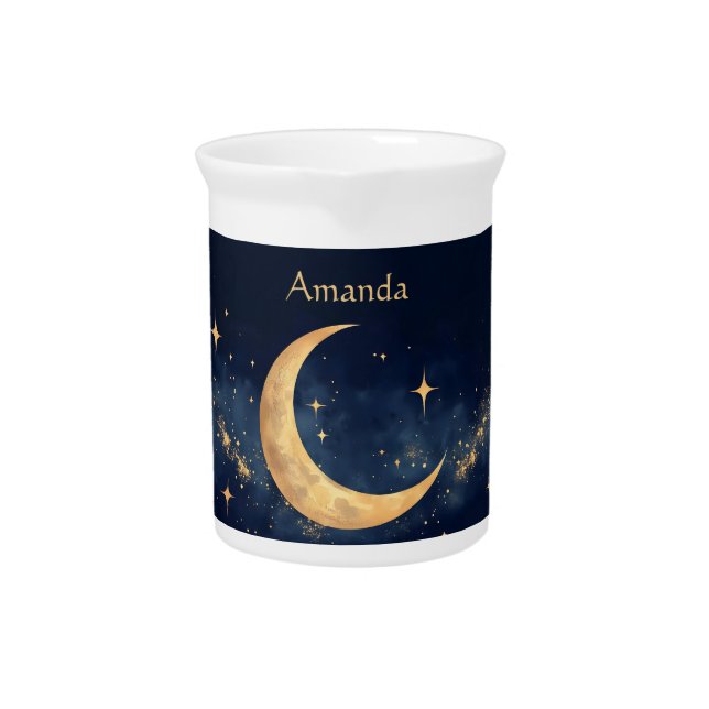 Personalized Crescent Moon and Stars Night Sky Beverage Pitcher (Front)