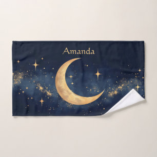 Personalized Crescent Moon and Stars Night Sky Hand Towel